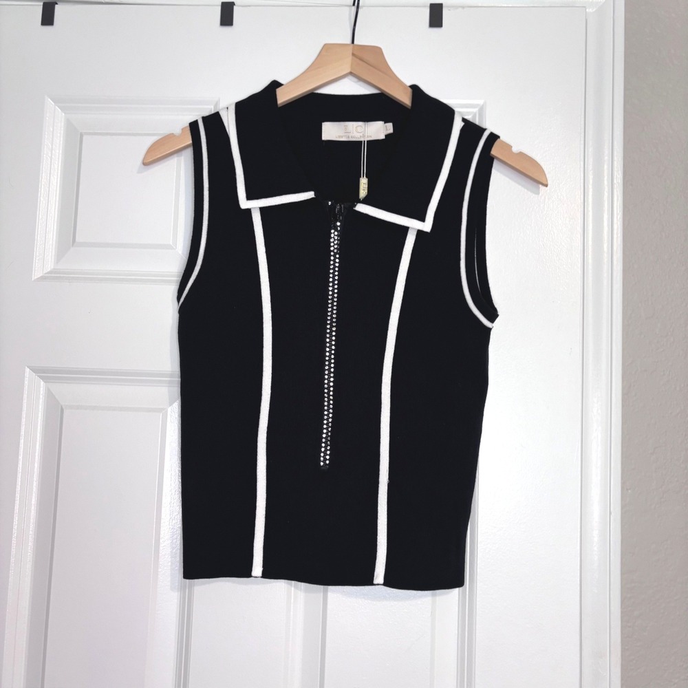 Lizette Collection Night Out Sleeveless Rhinestone-Embellished Zipper Knit Top